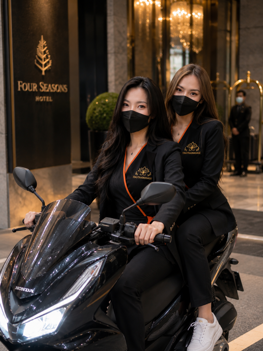 Therapists on scooter for fast hotel delivery