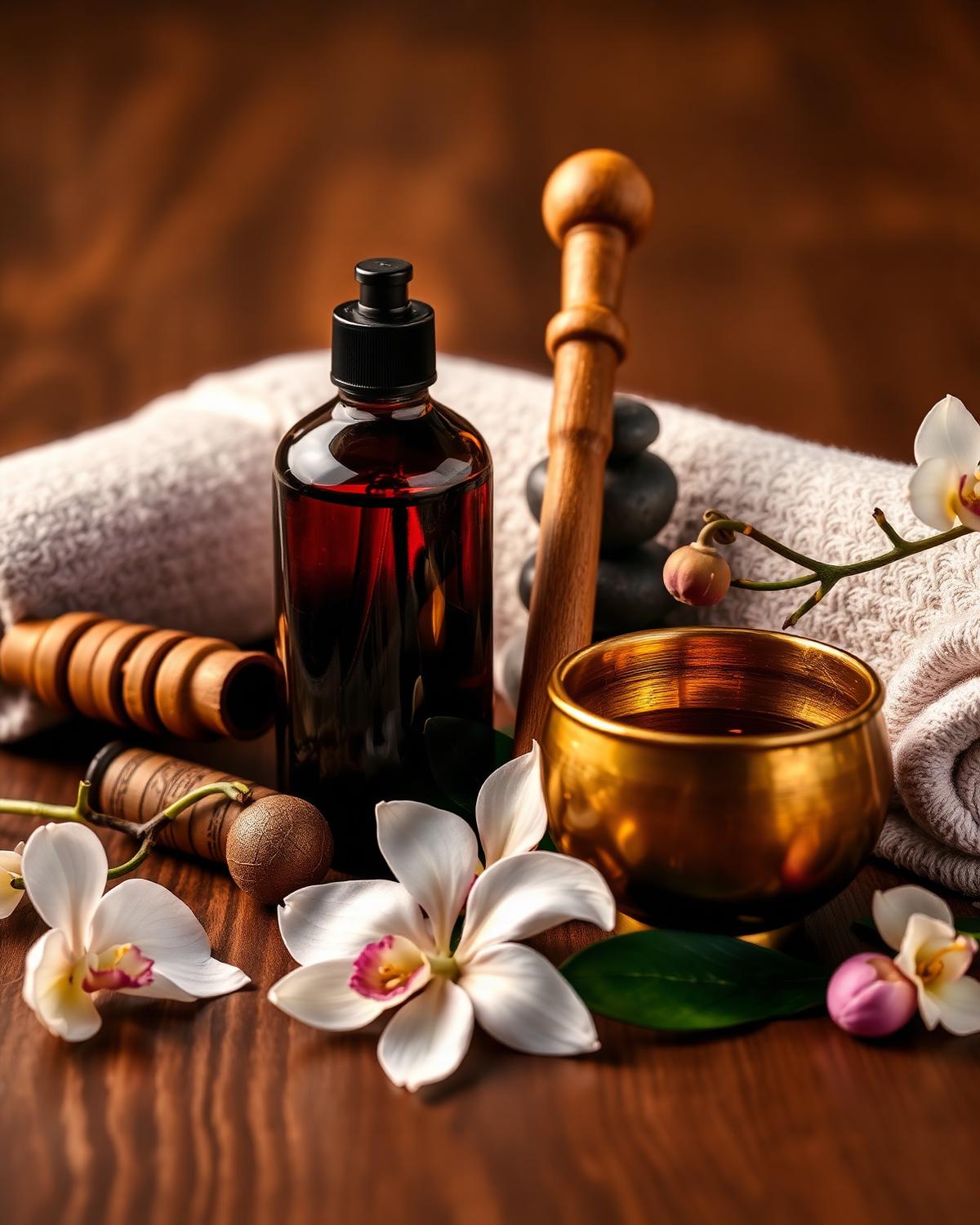 Thai massage tools flat lay
